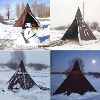 Portable Waterproof Camping Pentagonal Teepee Tent Outdoor Camping Pyramid Tipi Tent with Stove Hole 3