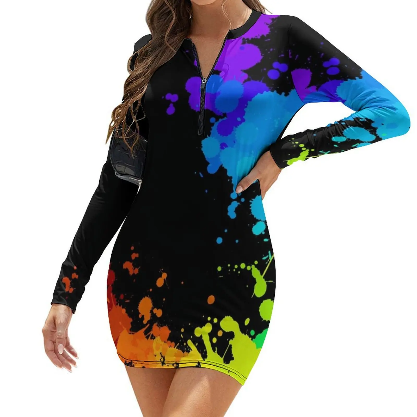 

Rainbow Splatter Long-Sleeve Bodycon Dress dresses summer summer dresses women 2024 Clothing female