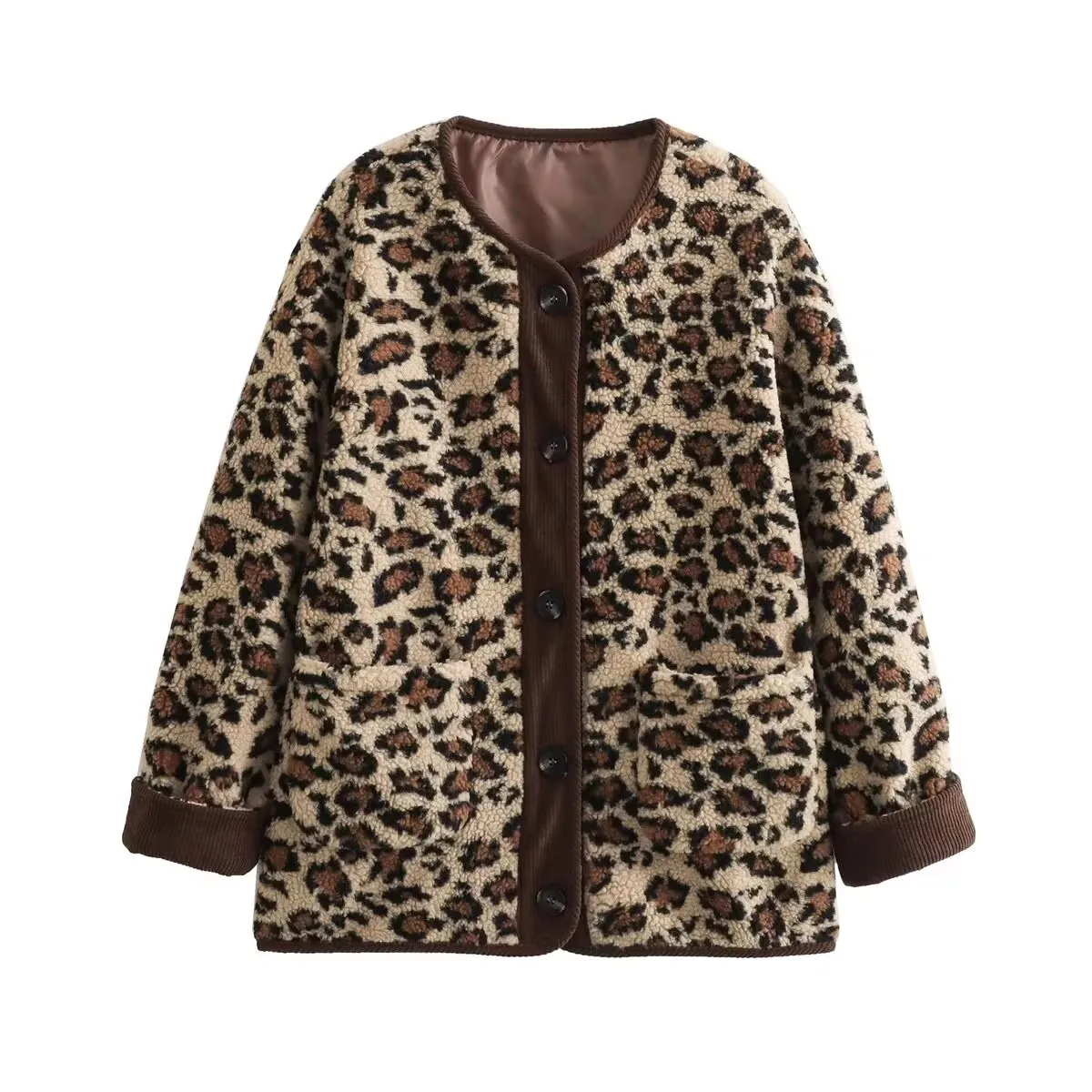 HH Women Fashion Leopard Coat O Neck Single Breasted Long Sleeve Jacket 2024 Autumn Winter Female High Street Outwear
