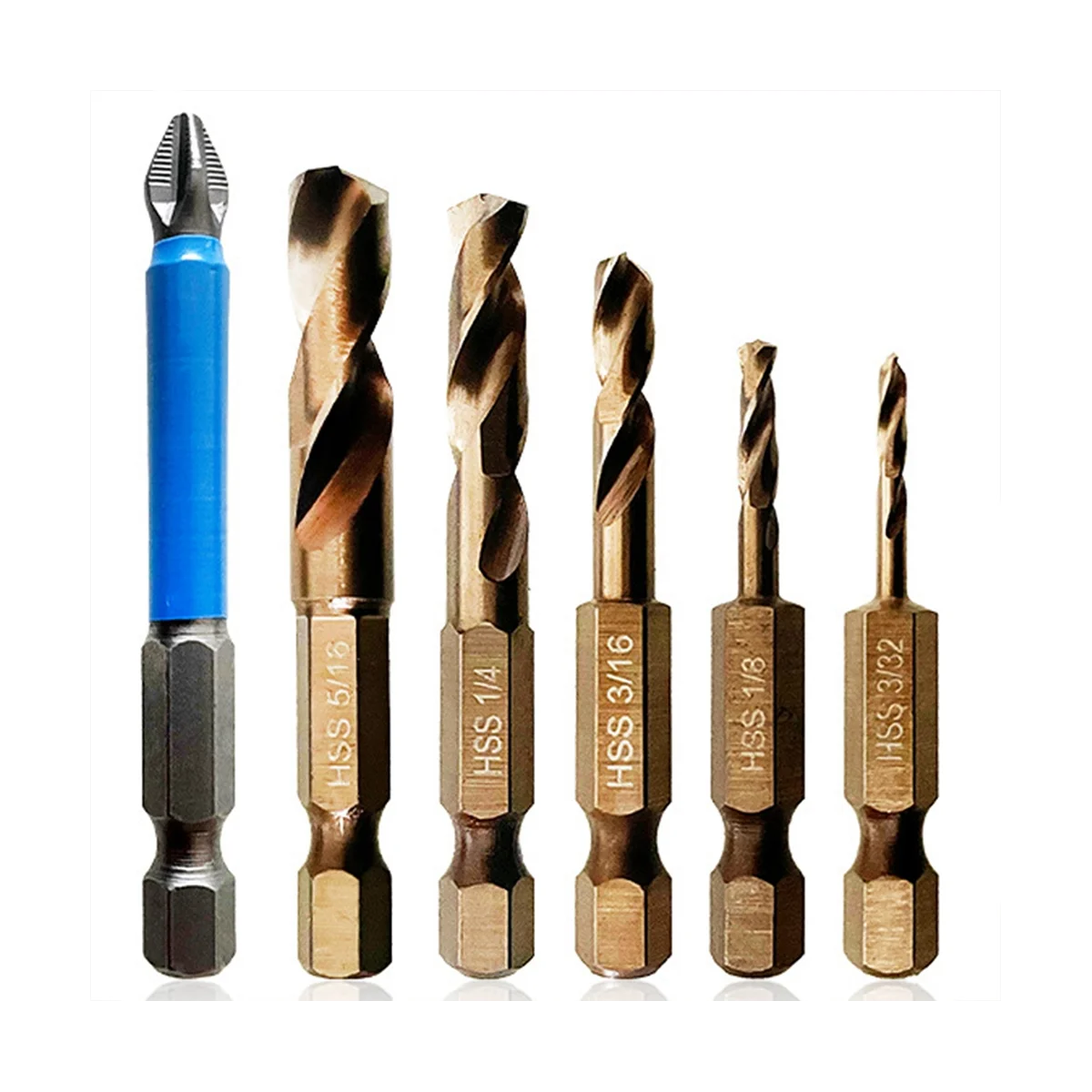 

6-Piece M35 Cobalt Stubby Drill Bit Set for Stainless Steel & Hard Metals for Quick Chucks & Impact Drivers