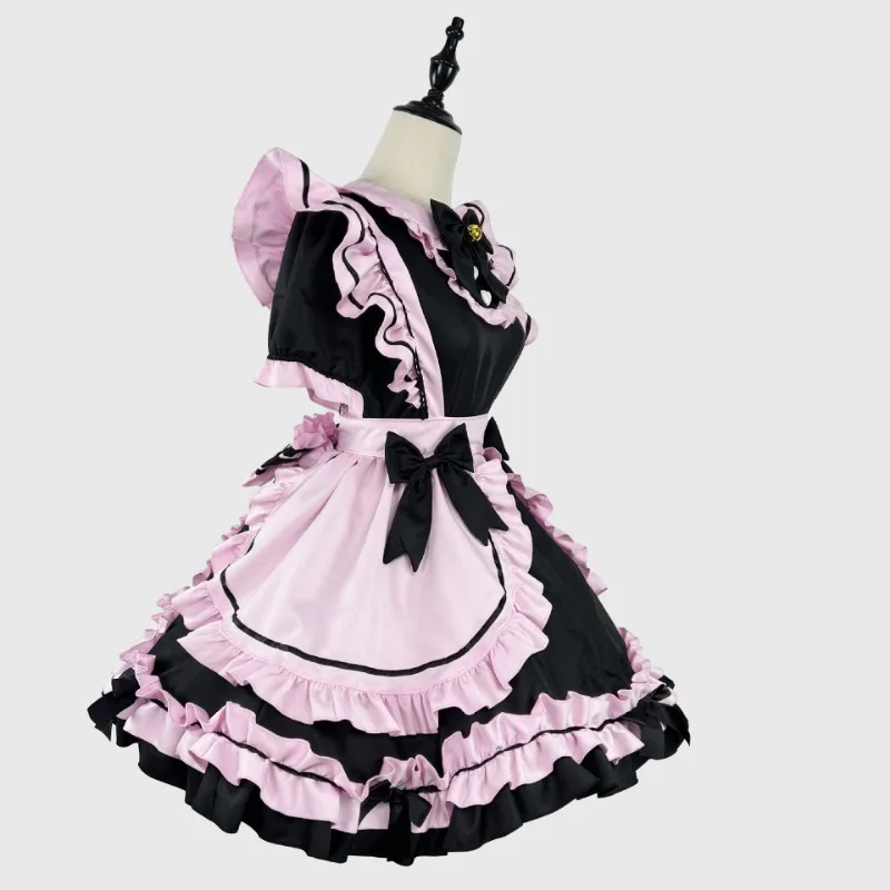 Anime Gothic Lolita JSK Kleid Kurzarm Kawaii Bow Maid Cosplay Harajuku Cute Pink Black 21