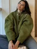 ZBZA Woman's Oversized Bomber Jacket Autumn New Round Neck Long Sleeve Pocket Hidden Button Loose Jackets Coat Female Outerwear 5