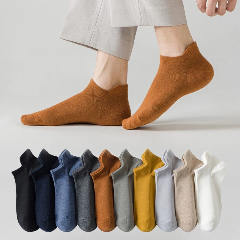 

New ear lift solid color casual thin boat socks autumn and winter pure cotton ladies low top short barrel white socks for Men's
