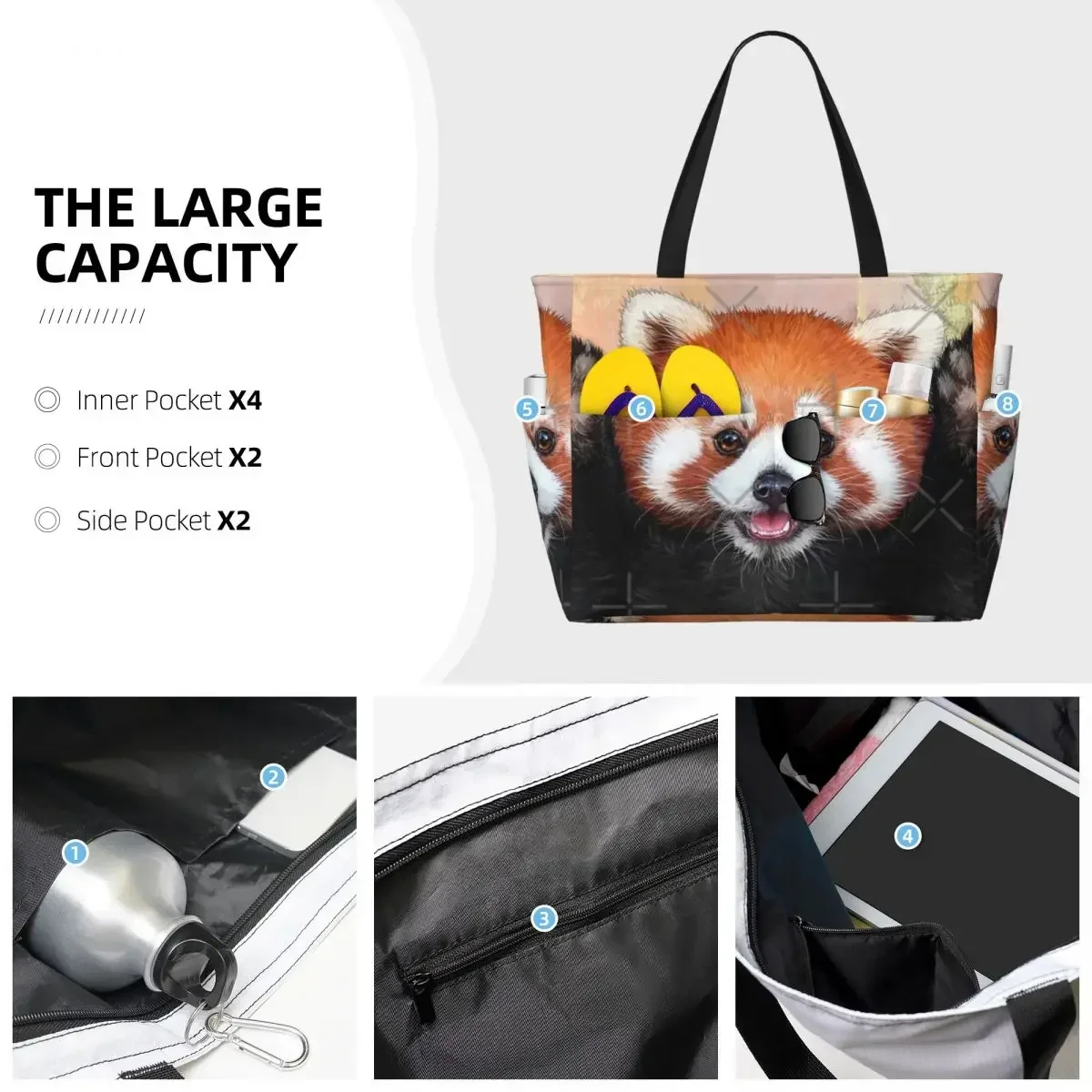 Red Panda Painting Beach Travel Bag, Tote Bag Retro Large Capacity Sports Birthday Gift Multi-Style Pattern