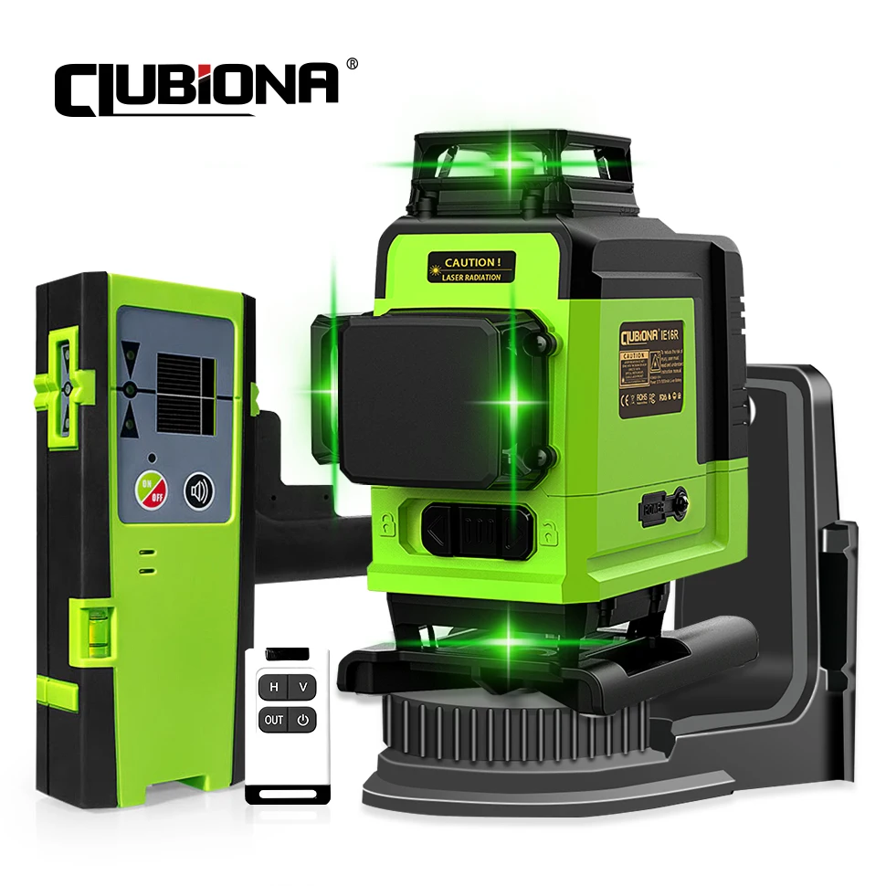 

CLUBIONA 4D 16 Lines Super Powerful Green Beam Laser Level Remote Control Pulse mode Detector With 5000mAh Li-ion battery Tools