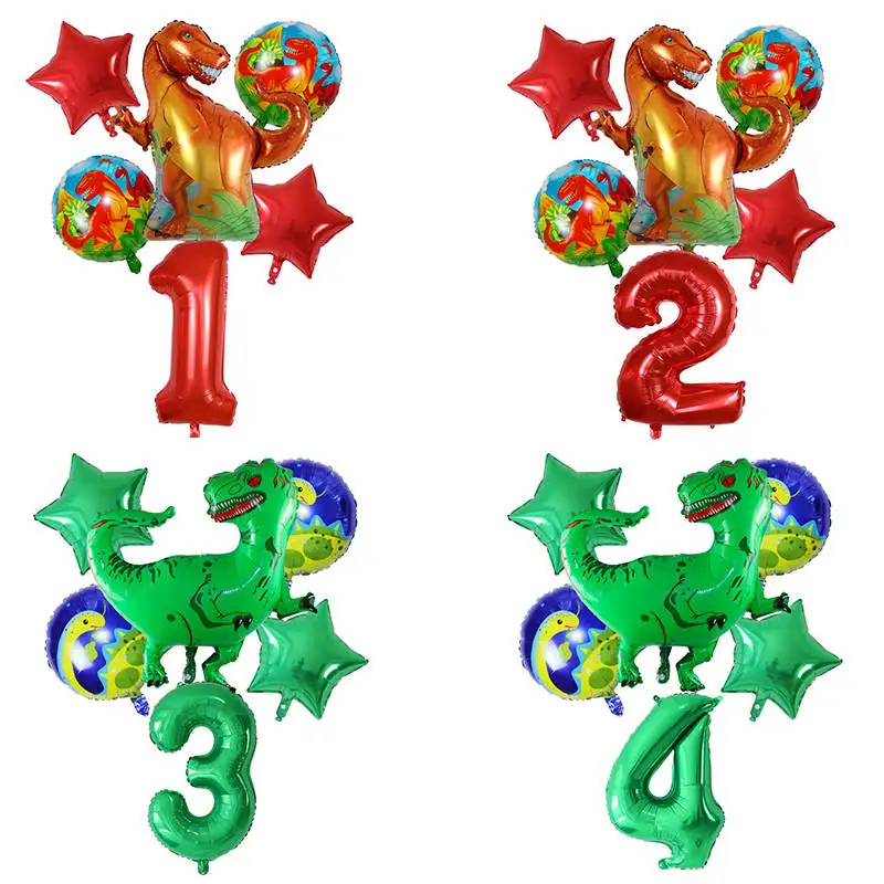 6Pcs Big Dinosaur Foil Balloons Blue Green Number Balloons Dinosaur Party Dino Theme Animal Birthday Party Decoration Kids Toy