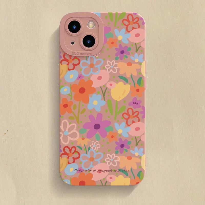 Vibrant Floral Rainbow Pattern Soft Matte Phone Case
