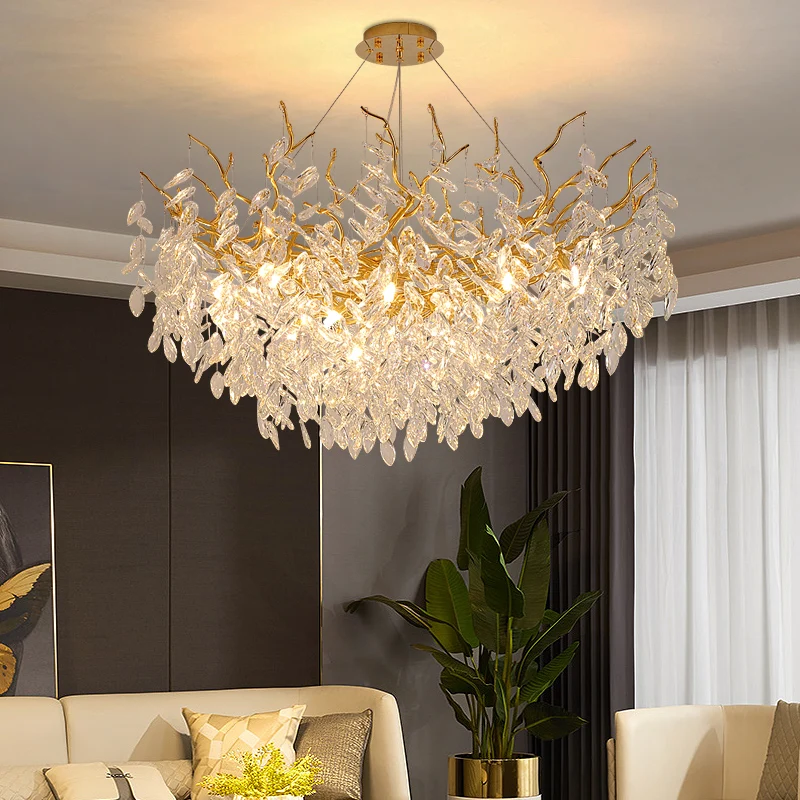 

Luxury Hotel Home Livingroom Diningroom Chandelier Contemporary Aluminum Flower Shape K9 Crystal Modern Led Pendant Light