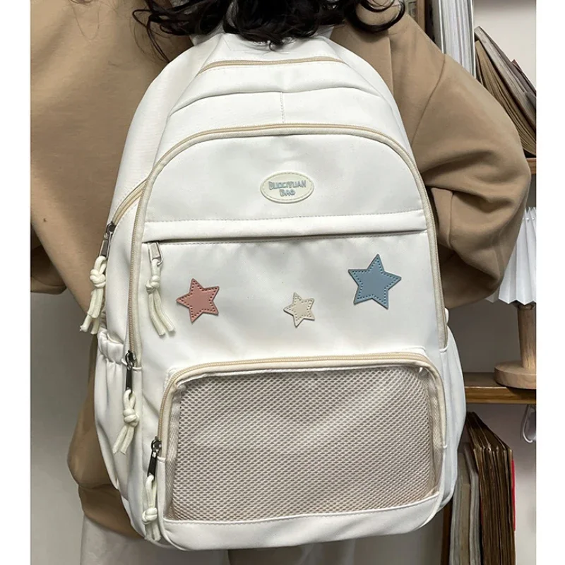 Japanese Y2k Kawaii Star Transparent Backpack Women Students Casual Aesthetic Star Schoolbag Girl High-capacity Preppy Backpacks