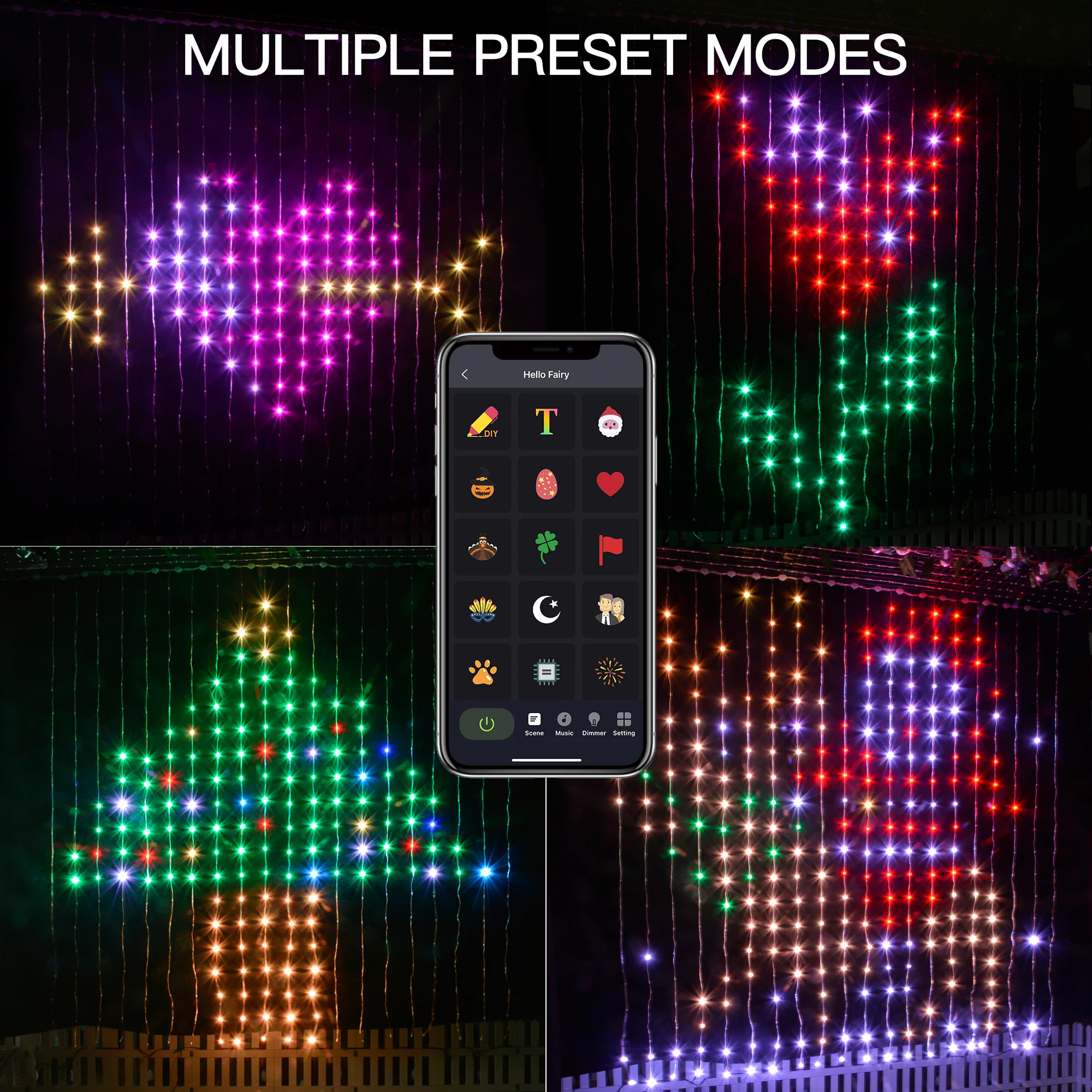 400 LED 커튼 조명, DIY 지능형 제어 요정 스트링 조명, 방 크리스마스 웨딩 장식 조명, 2m x 2m