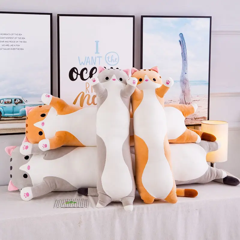 50-130CM Kawaii Long Cat Pillow Cat Plush Toy Stuffed Doll Soft Sleep Pillow Cute Nap Pillow Home Decor Birthday Gift for Girls