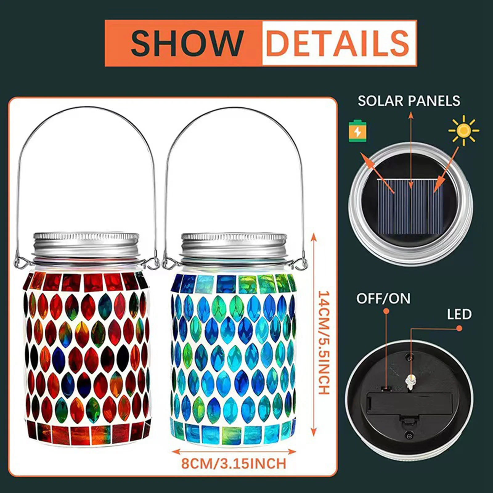 Mikikit Lanterna Solare A Mosaico Per Giardino | Lampada Sferica LED, Impermeabile, Ricaricabile Al Sole, Illuminazione Da Esterno