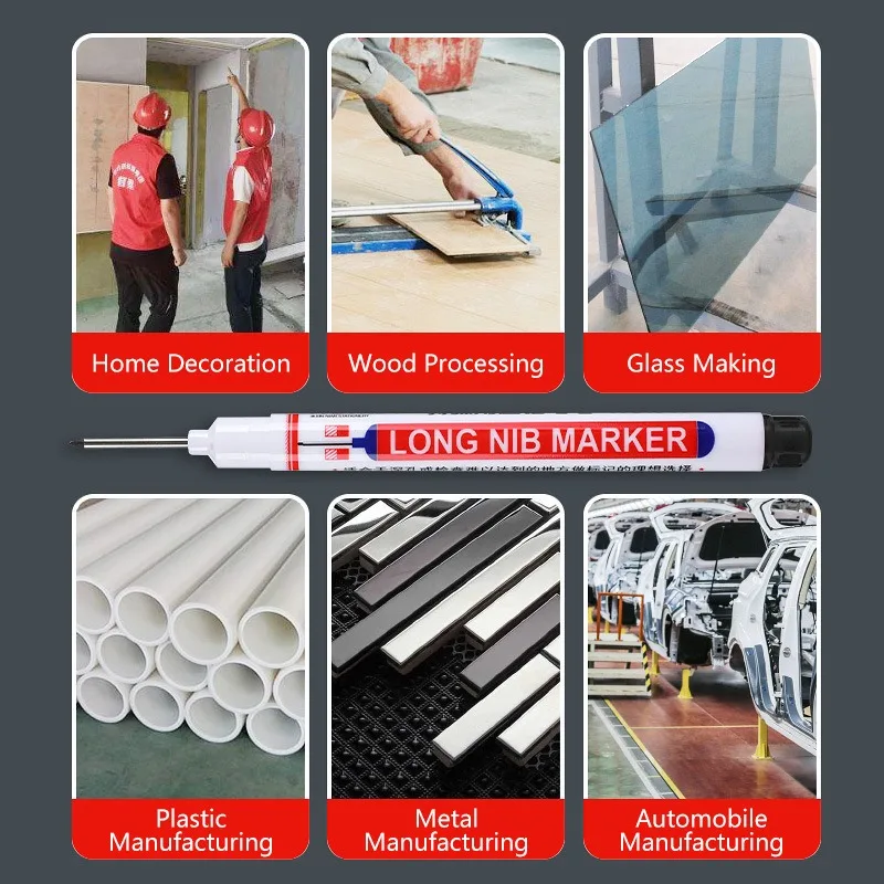 Markers Pen Multi-Purpose 20mm Long Nib Head Pen For Metal Wood Perforating Pen Deep Hole Waterproof Bathroom Woodworking Decoration