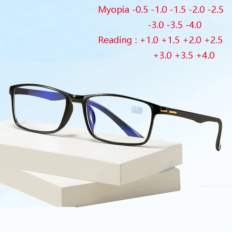 Reading Myopia Prescription Eyeglasses Lightweight TR90 Square Women Men +1.0 +1.5 To +4.0 -0.5 -0.75 To -4.0