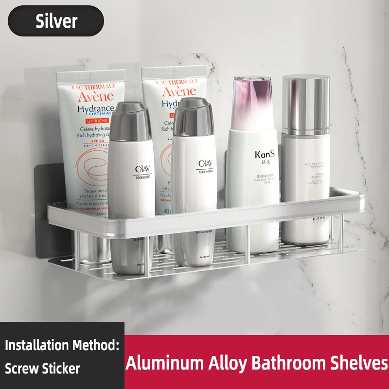 S9f3869c25c574dd0afc3ed463422089f7 Bathroom Shelf Kitchen Storage Organizer Aluminum Alloy Shampoo Rack Shower Shelf Bathroom Accessories No Drill Shelf