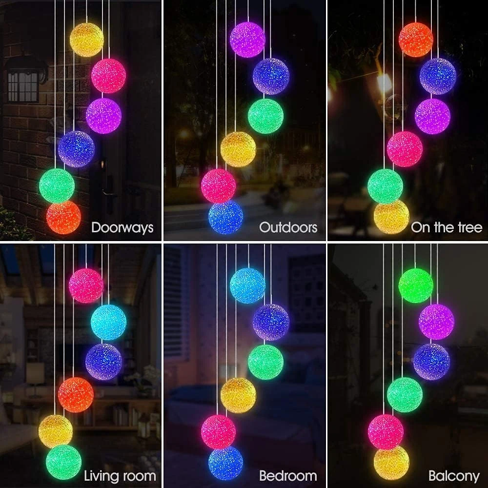 LED Solar Crystal Ball Wind Chime Outdoor, Waterproof Hanging Wind Chime with Auto Changing Color for Patio, Yard & Garden Decor