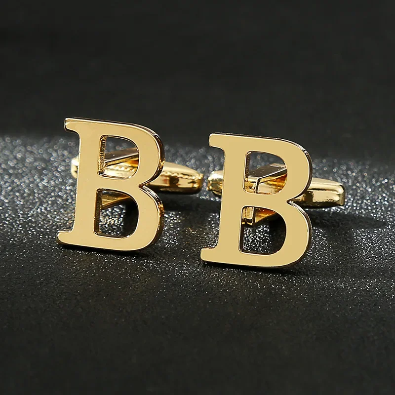 High Quality Gold Color English Letters A-Z Cufflinks for Men Luxury Jewelry Shirt Cuff Links French Business Accessories