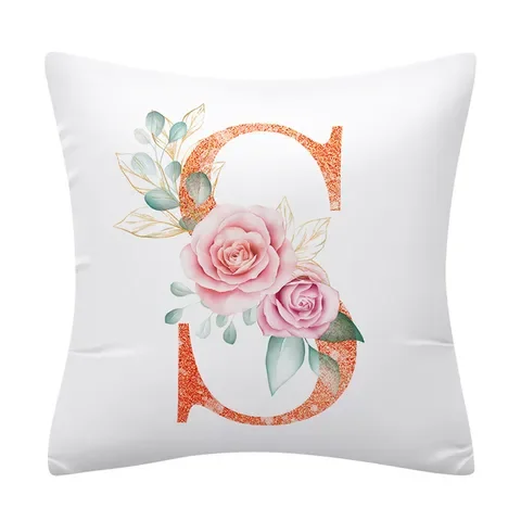 

Pillow Case 45x45 Flower Letter Printed Cushion Cover Room Decoration English Alphabet Kawaii Home Decor Pillowcases дакимакура
