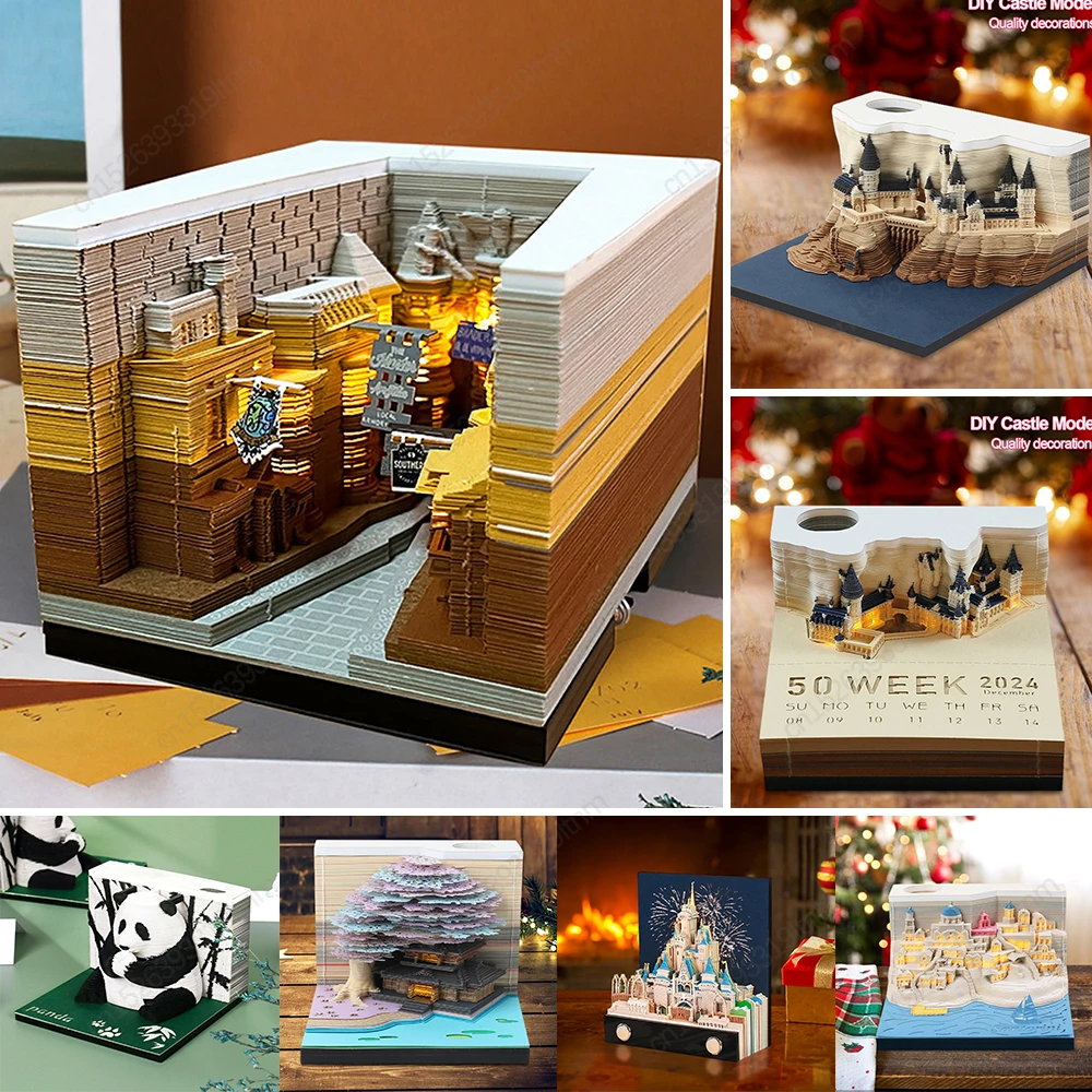Calendario 3D Arrancar 2024, Bloc De Notas 3D Con Luz Y Soporte Para Bolígrafos, Calendario De Mesa 2024, Notas De Bricolaje, Notas Adhesivas 3D, Escultura De Papel Creativa, Regalo De Bricolaje