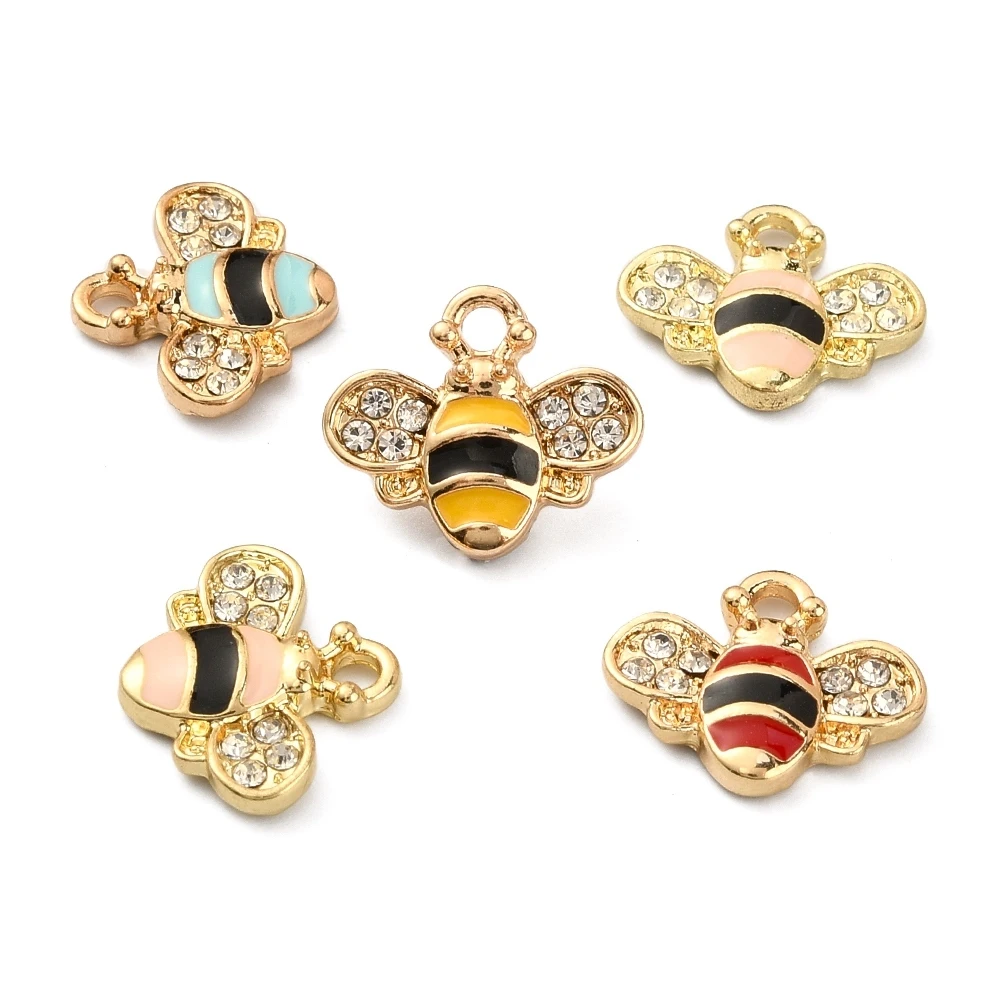PandaHall 40 Pcs 4 Colors Enamel Mini Bees Charms Crystal Rhinestone Honeybee Animal Charm for Jewelry Making