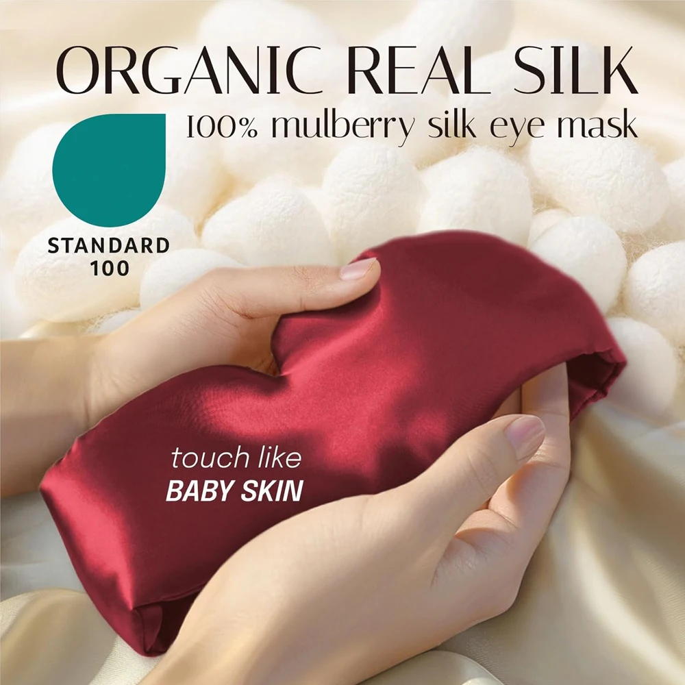 Luxurious Mulberry Silk Sleep Mask - Soft Pressureless Design with Adjustable Velcro Ear Cover, Anti-Wrinkle Eye Care