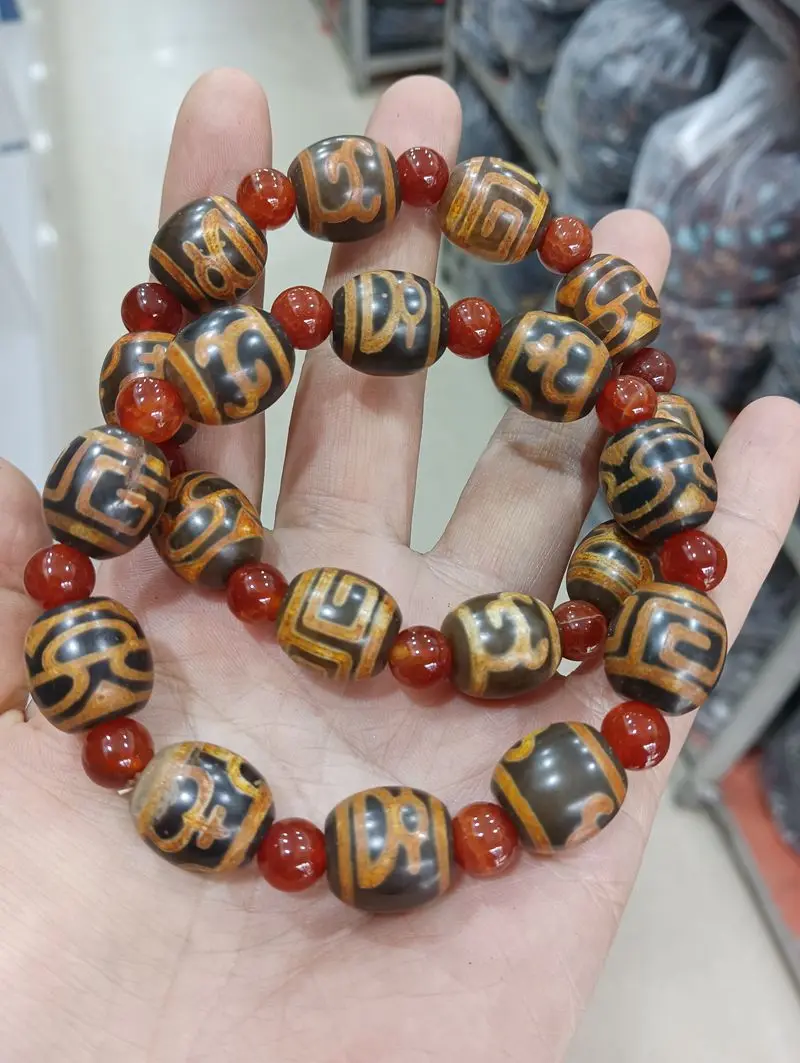 Magical Tibetan Dzi Bead Bangle Bracciali Lucky Bless Energy Amuleto Agata Beads Calcedonio Gemstone