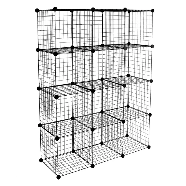 Work-It! Wire Storage Cubes, 12-Cube Metal Grid Organizer, Shelf Storage