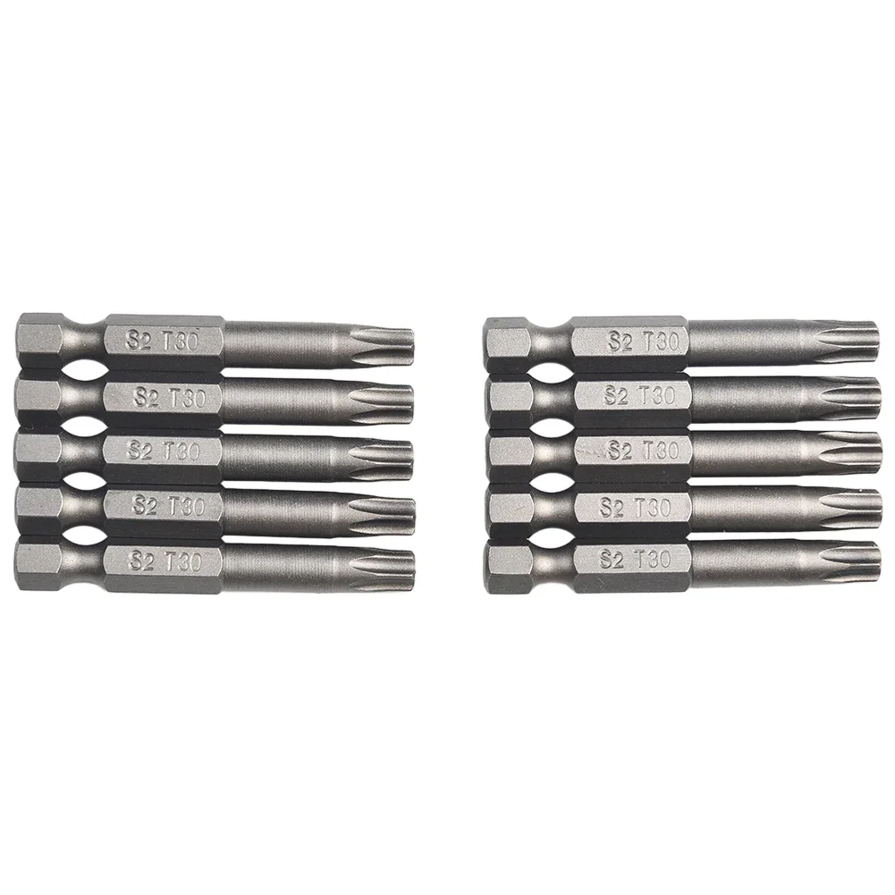 T30 Torx 스크루드라이버 비트, 마그네틱 드릴 비트, 1/4 육각 생크 헤드, 합금강, 전기 수동 스크루드라이버 도구, 50mm, 10 개