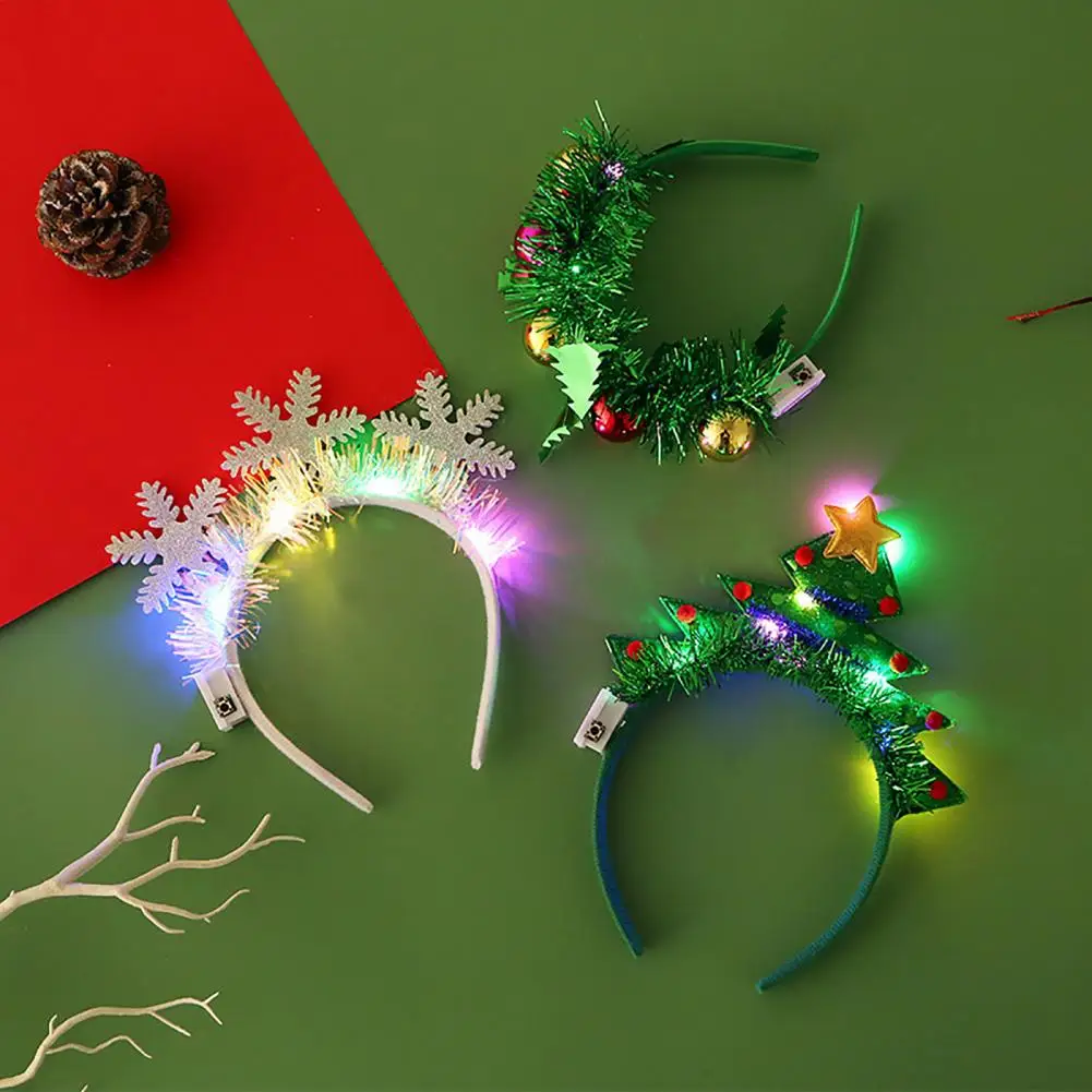 Christmas Headband Glowing Hair Band Xmas Tree Deer Horn Shape Holiday Costume Headwear for Festive Party Decoration