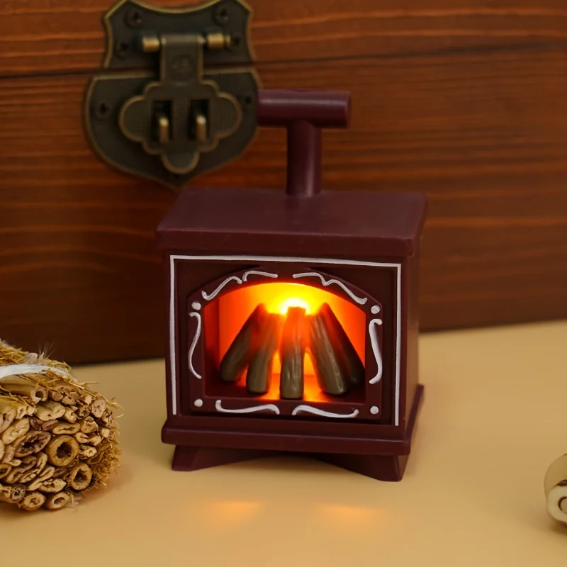 Dollhouse Miniature Fireplace Glowing Stove Model House Furniture Kitchen Living Scene Christmas Decor Toy 6