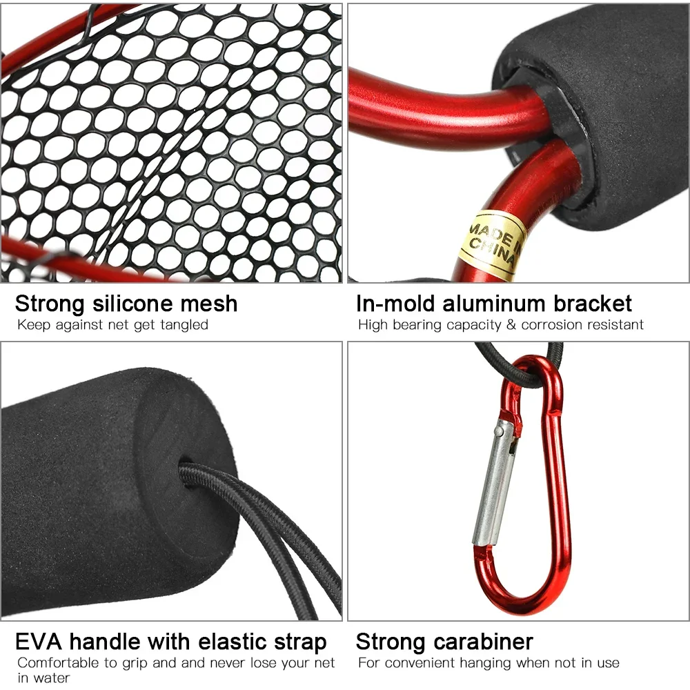 Soft Silicone Fishing Landing Net Aluminium Alloy Pole Fishing Tools Small Hand Mesh Foldable Casting Network Trap Nets fishing landing net fishing net fishing traps