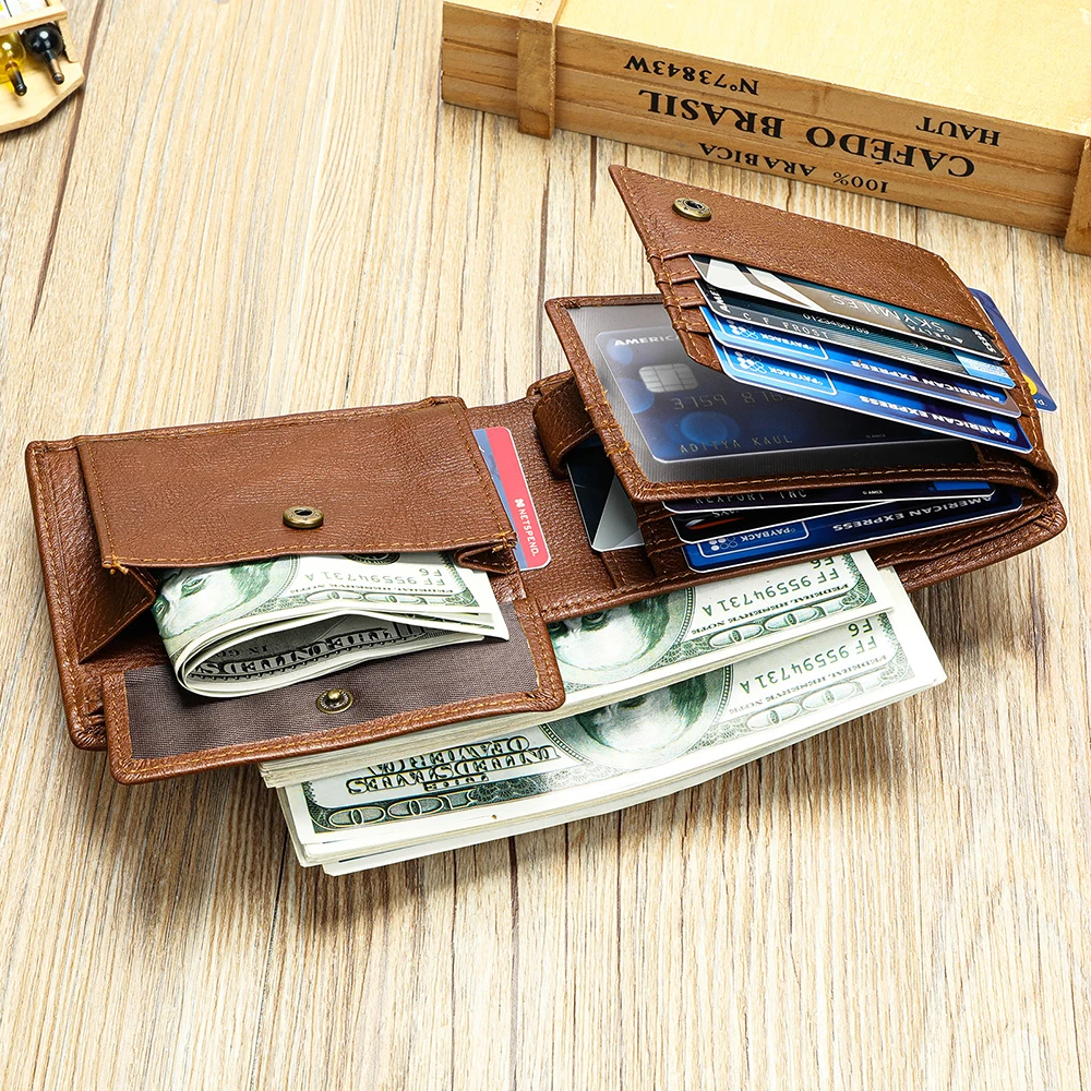 WESTAL Handmade Cowhide Leather Men's Anti-Theft Wallet with Large Capacity