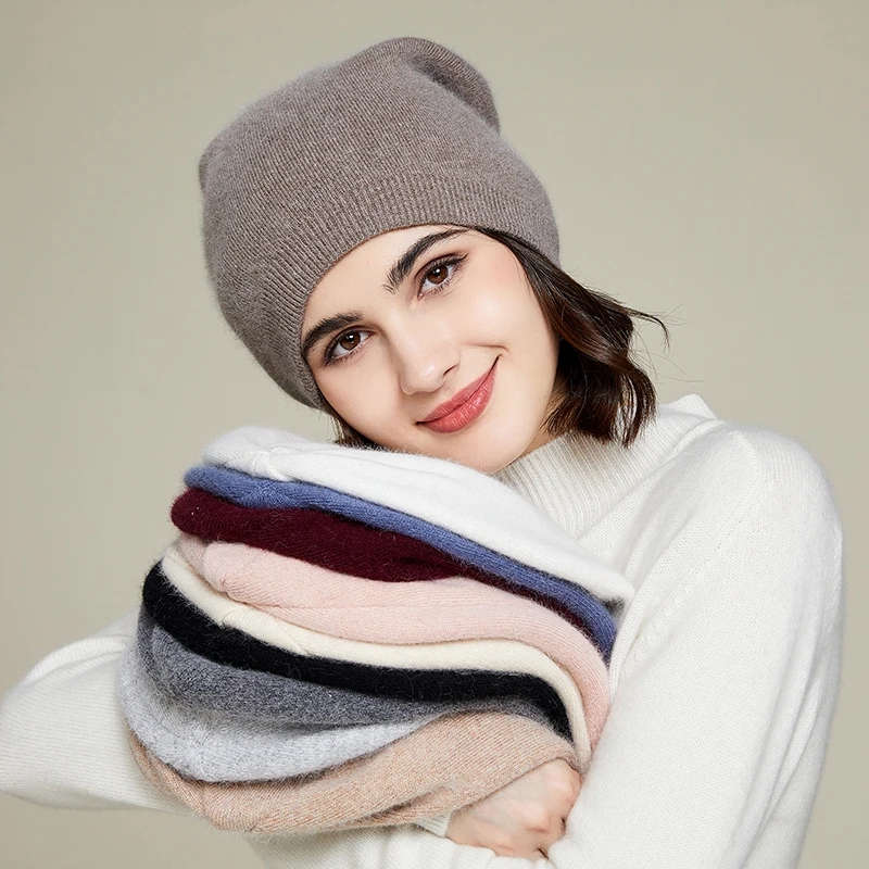 VISROVER 10 color unisex Autumn winter solid color rabbit cashmere beanies  New cashmere man woman Warm wool skullies 2