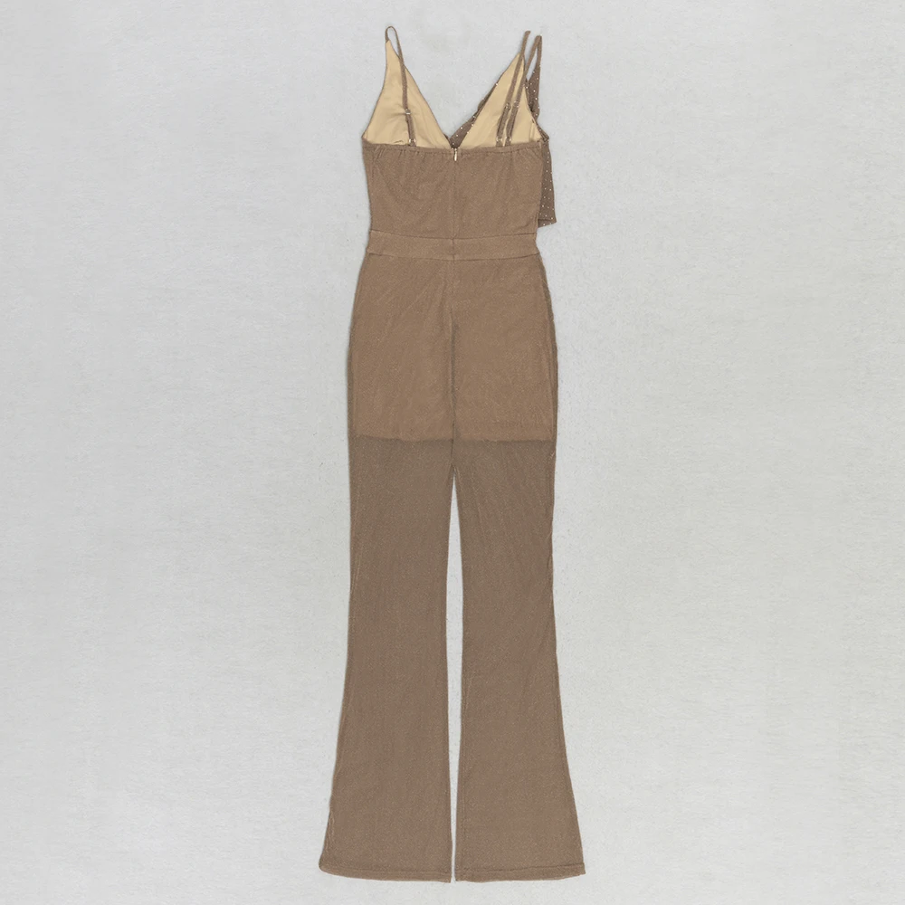 Women Elegant Sleeveless Sequined Glitter Shiny Jumpsuit Trousers Wide Leg Pants Sexy Slim Fit Backless Jumpsuit Romper Overalls