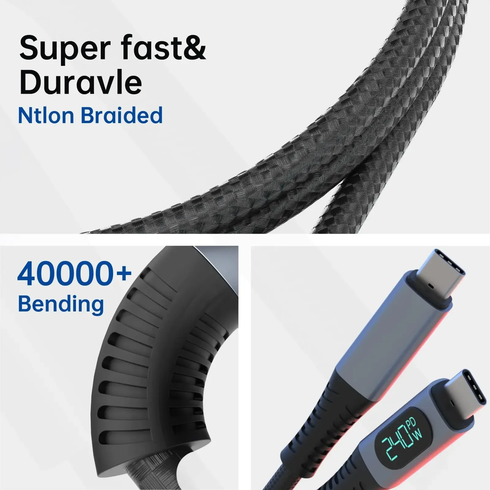 Premium USB4 Cable with LED Display - 8K/60Hz, 40Gbps, 240W PD Charging