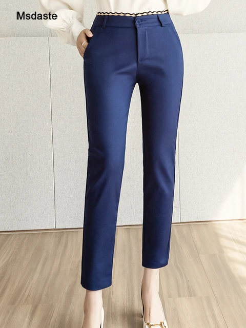 Pantalones de cintura alta para mujer, pantalón de trabajo Formal