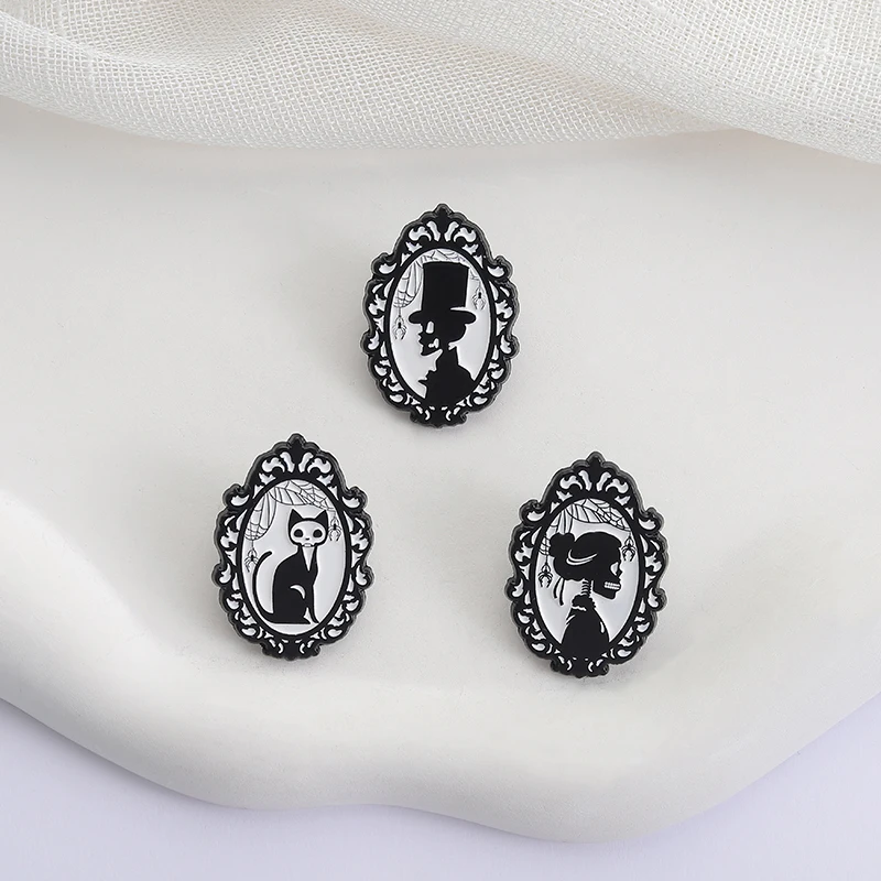 Gruselige Spiegel Emaille Pins Benutzerdefinierte Punk Gothic Katze Broschen Revers Abzeichen Kleidung Halloween Dekorationen Schmuck Geschenk für Freunde – Detail 7