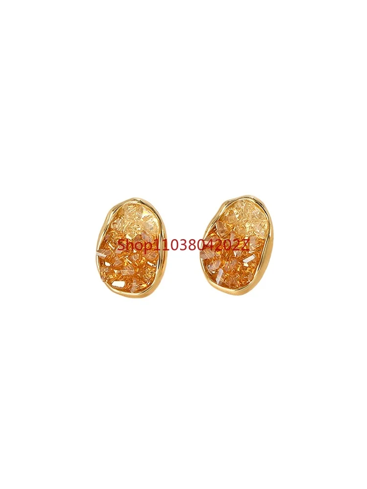 

Cioem Kouim Orange Juice ~ Irregular Rhinestone Crystal Transparent Ear Studs Ear Clip Fresh Temperament High-Grade Earrings