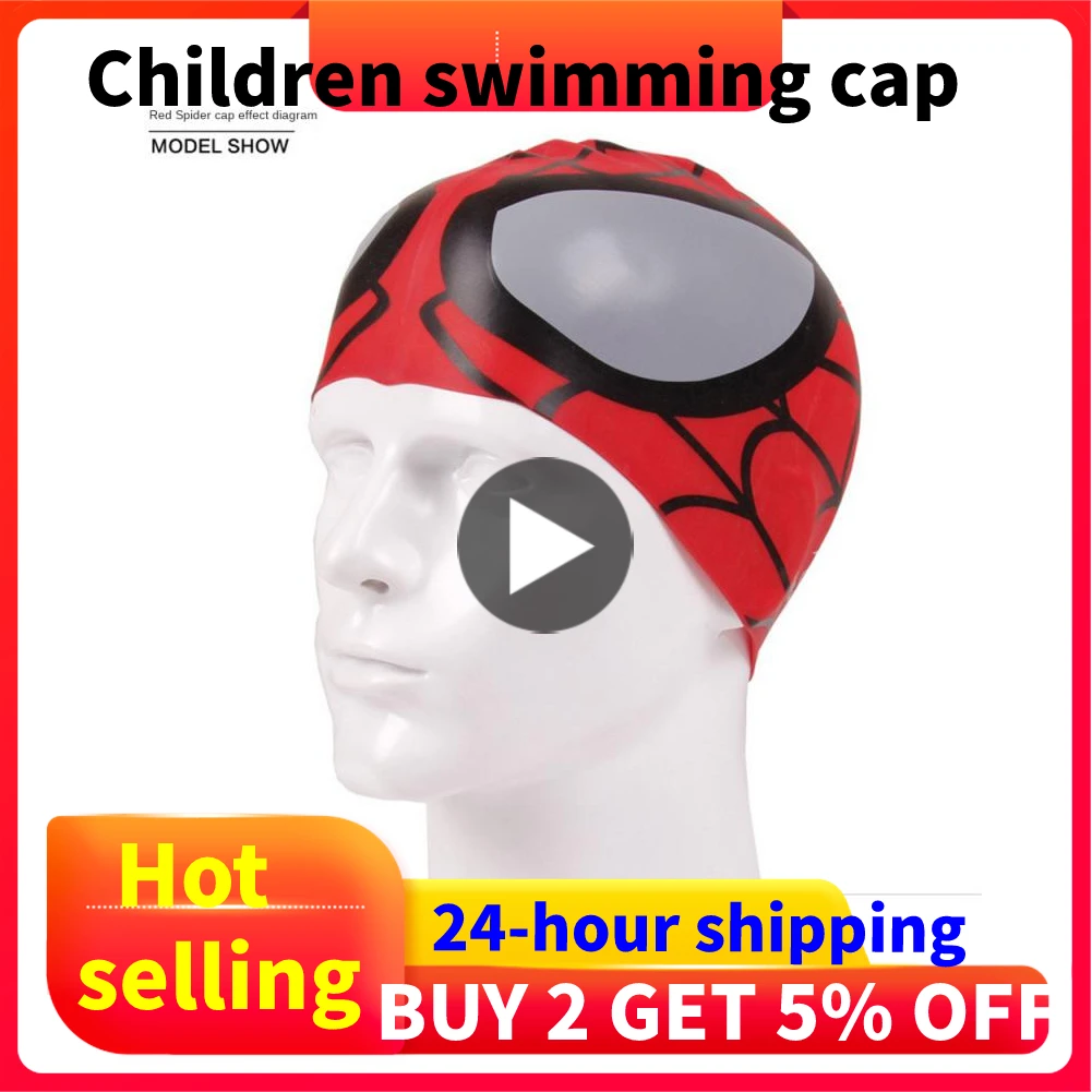 Gorro de baño de tela elástica para niños y niñas, gorro de baño de dibujos animados para natación, piscina, deportes acuáticos, protección de orejas