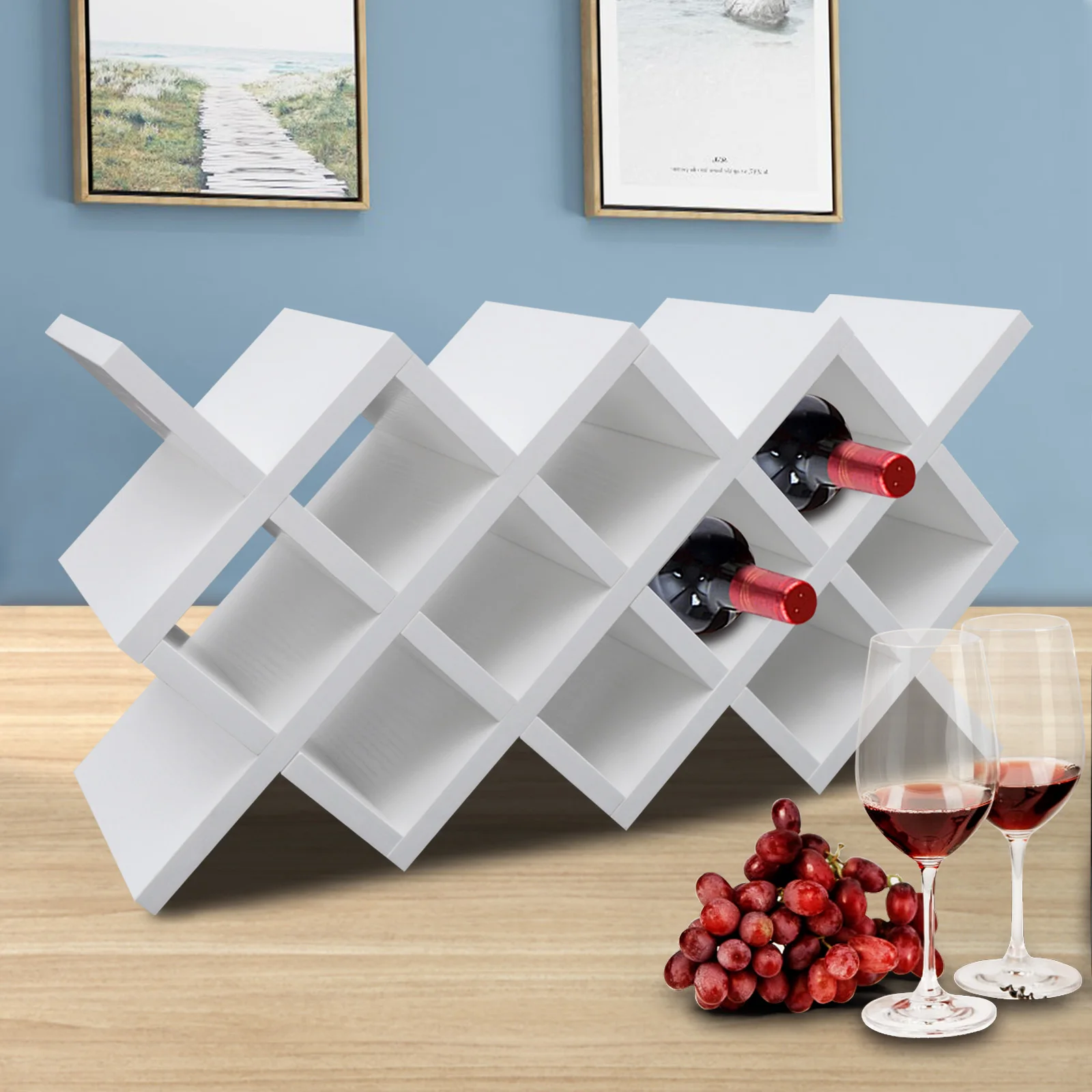 

Wine Lattice Rack Wall-Mount Insert Display Wooden Storage Holder Shelf 10-Grid Wine Lattice