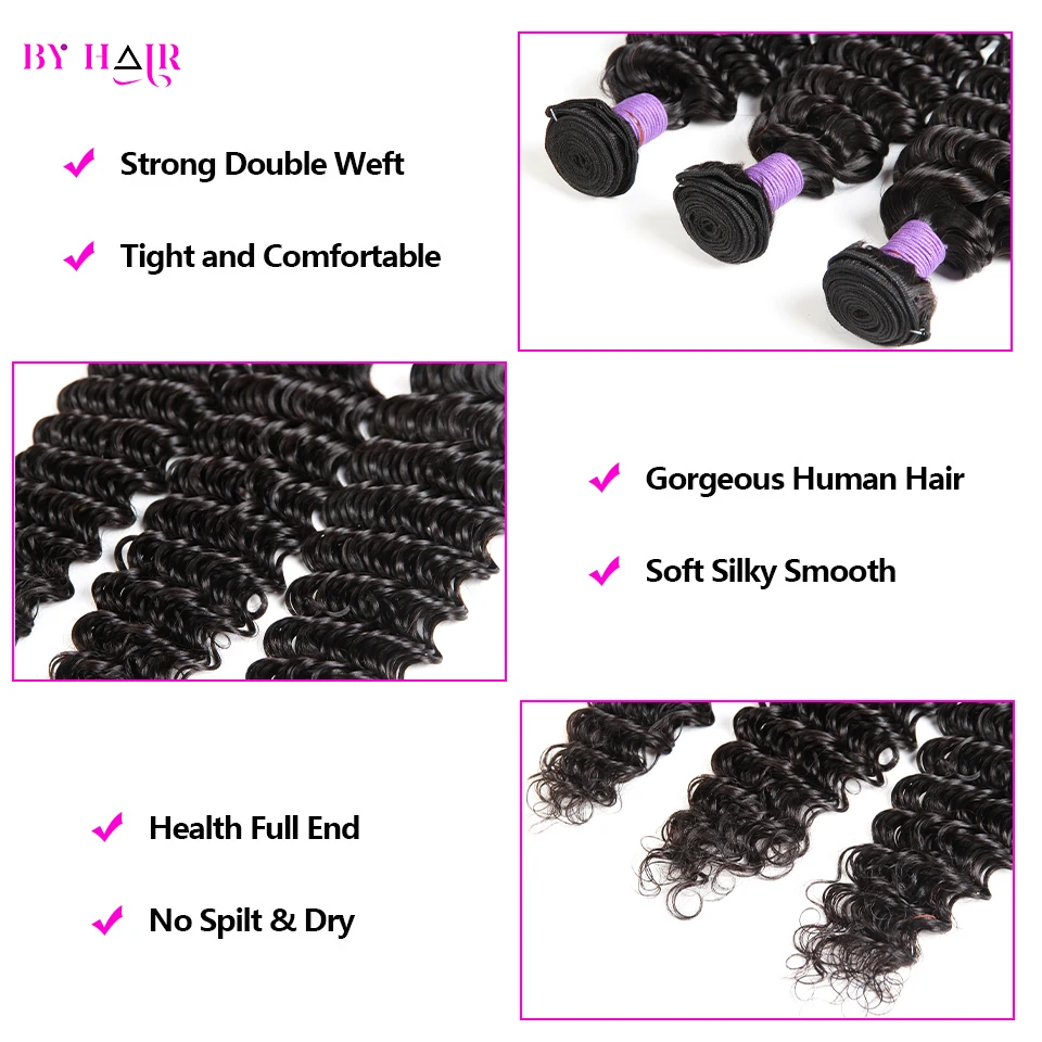 Deep Wave Human Hair Bundles For Women Brazilian Weaving 26 28 30 32Inch Virgin Hair Extensions Deep Wave Hair Bundles 1/3/4 Pcs 5