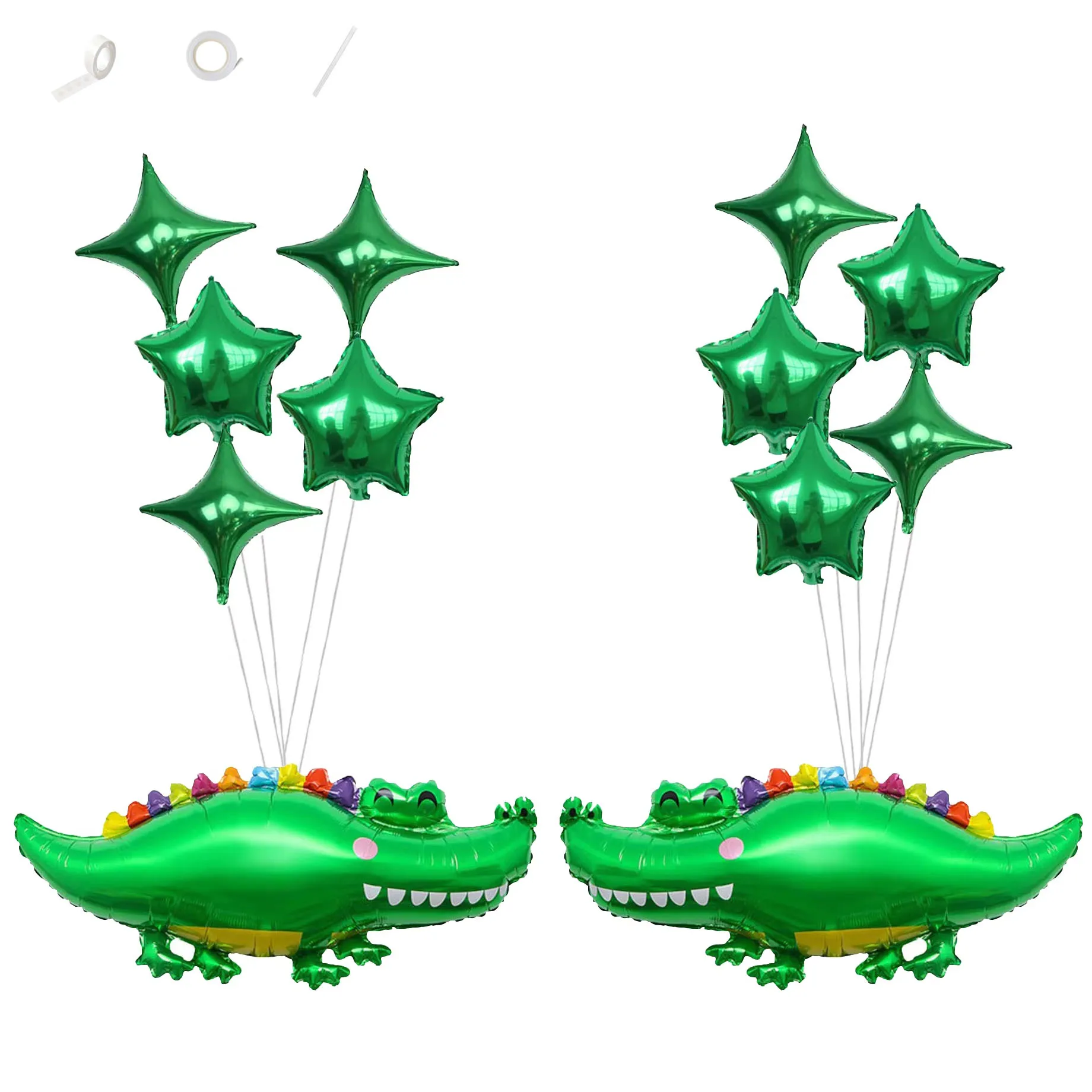 12 Stück 40 Zoll Alligator Happy Green Crocodile Ballon-Set Mylar-Luftballons für Alligator-Thema, Geburtstagsfeier, Dekorationsballons
