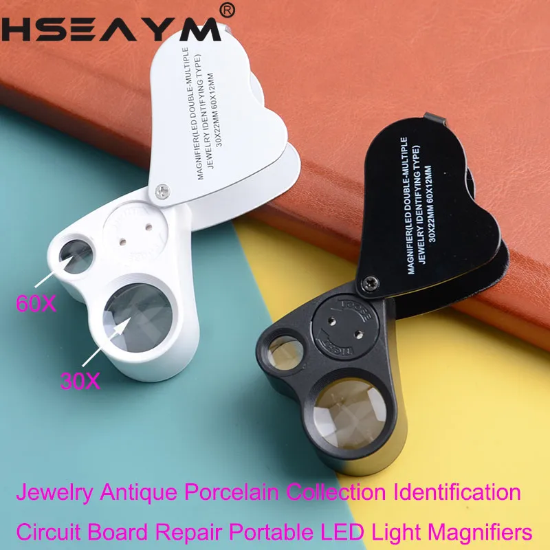 Jewelry Magnifier 30x 60x High-definition Magnifying Lens Portable Small  Magnifying Glass With Led Light 