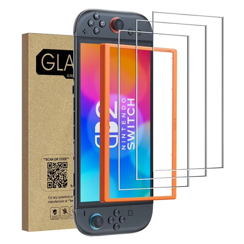 3-pack gehard glas schermbeschermer transparant HD heldere harde film met [uitlijningsframe] hoesje voor Nintendo Switch 2 NS 2
