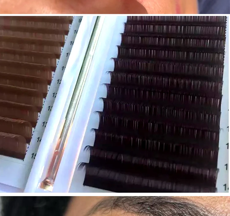 Vegane 12-Linien Weiche Nicht-Kinkige Wimpernverlängerung Zubehör Maßgefertigt 0,07mm 0,05mm C CC D DD LC M Curl Farbige Schwarze Braune Wimpern – Detail 2