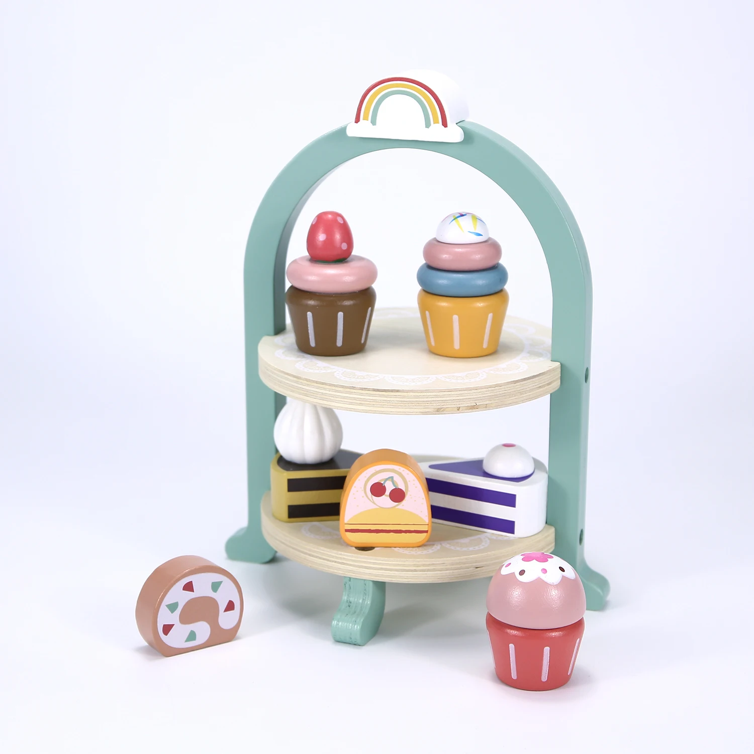 Kids Wooden Toys Afternoon Tea Toy Set Cake Ice Cream Tea Time Playset Toddler Pretend Play Kitchen Accessories kitchen toys pretend kitchen toys wooden ice cream playset wooden tea set toy