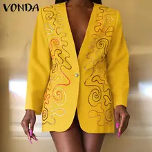 

VONDA Women Spring Autumn Sexy V Neck Printed Coats Ladies Long Sleeve Suit Button Up Blazer Veste Femme Elegant Overcoats 2022