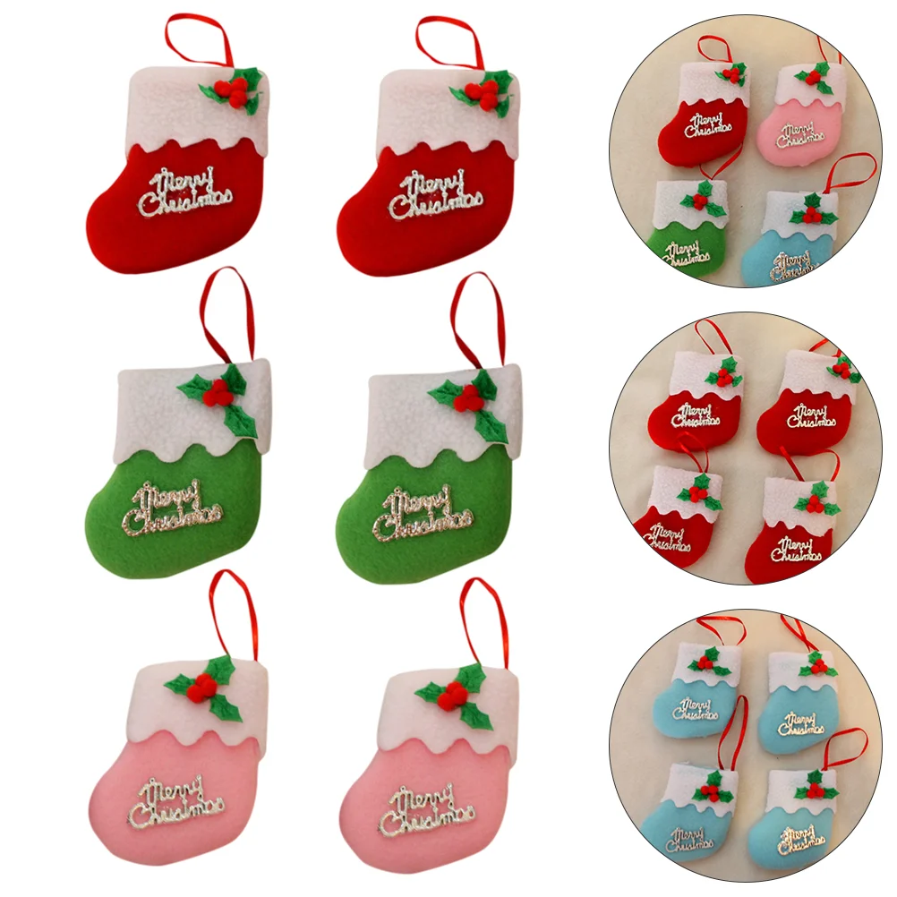 

6pcs Christmas Mini Socks Fabric Ornaments Christmas Tree Pendants Hanging Ornaments for Home Shop Decoration Random Color