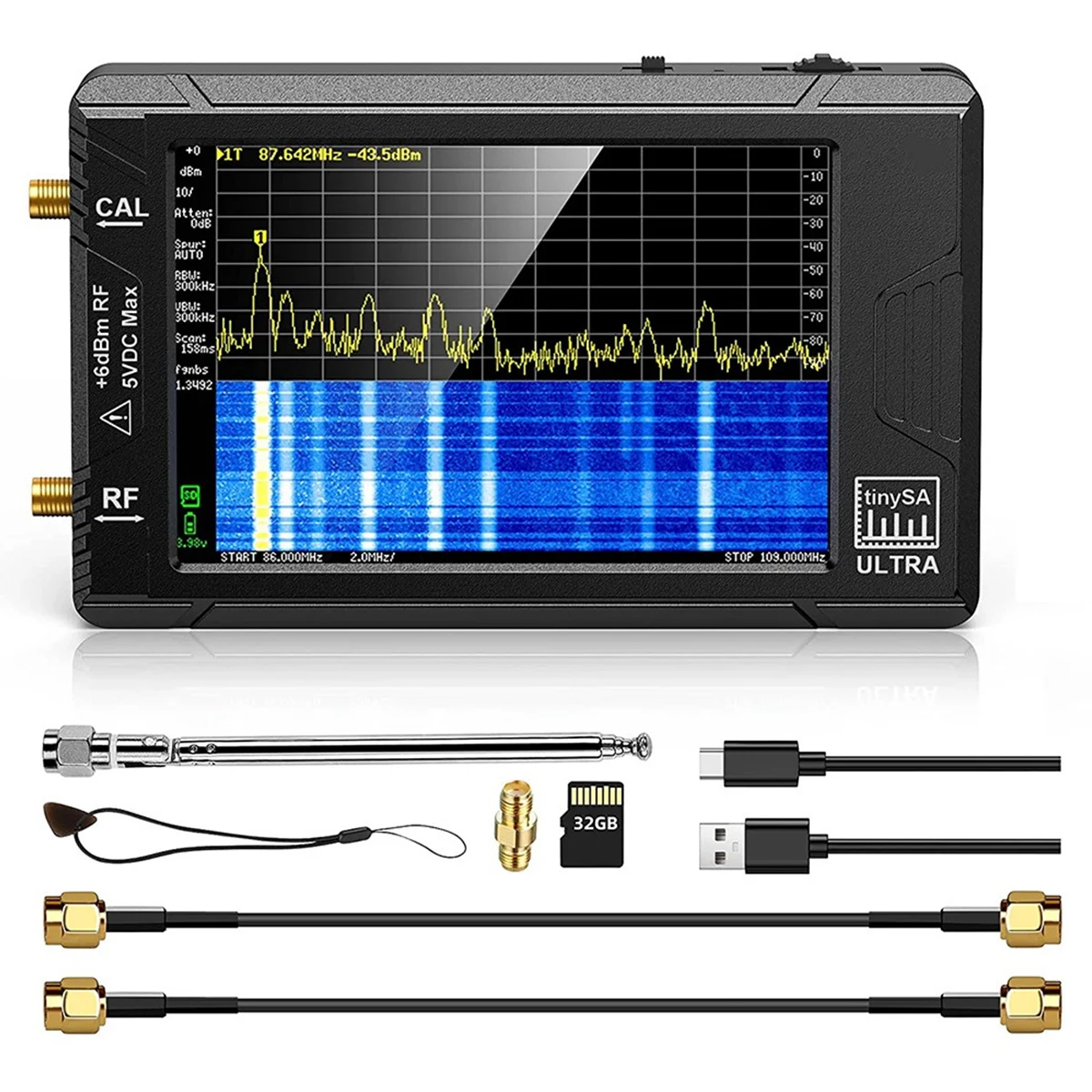 

Tinysa Ultra 4Inch Spectrum Analyzer Handheld TINY SA Frequency Analyzer 100kHz-5.3GHz add 32GB Card Network Internal Lan Tester