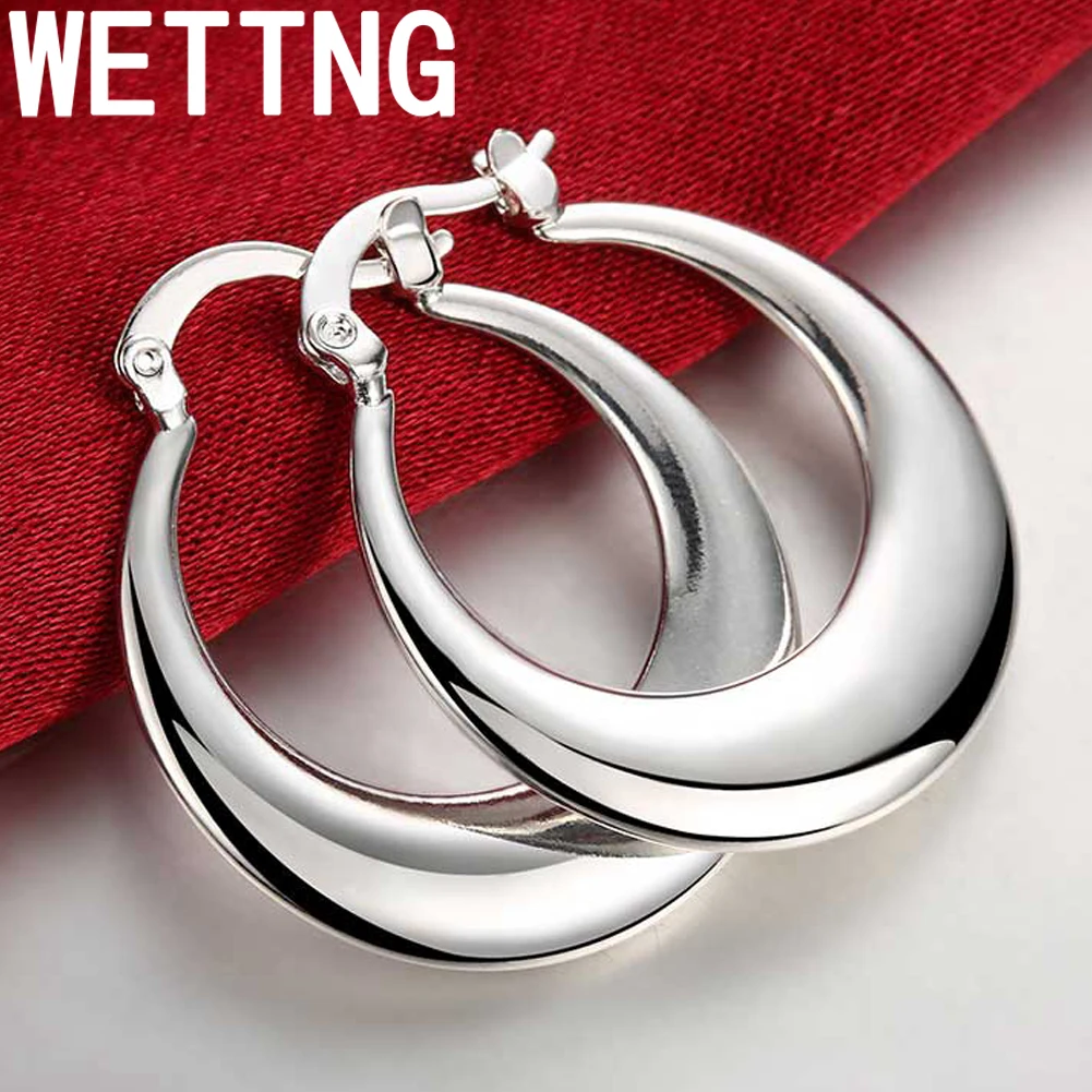 

925 Sterling Silver Circle Smooth U Shape Big Hoop Earrings For Women Wedding Engagement Jewelry